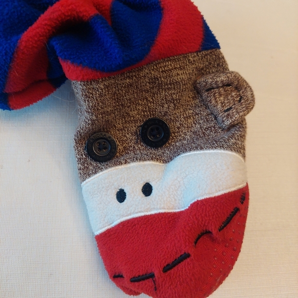 Nick And Nora Red Blue Striped Sock Monkey Footie One Piece Pajamas Unisex Sz S - Picture 10 of 13